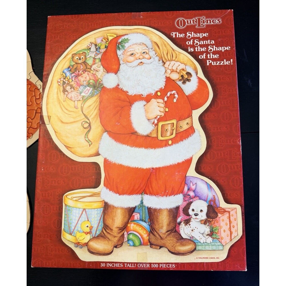 VINTAGE Hallmark Outlines Santa Shaped 500Pc Puzzle COMPLETE 30"x24" Dated 1979